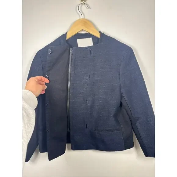 Phillip Lim Linen Blend Asymmetrical Tailored Blazer Jacket in Navy Size 4